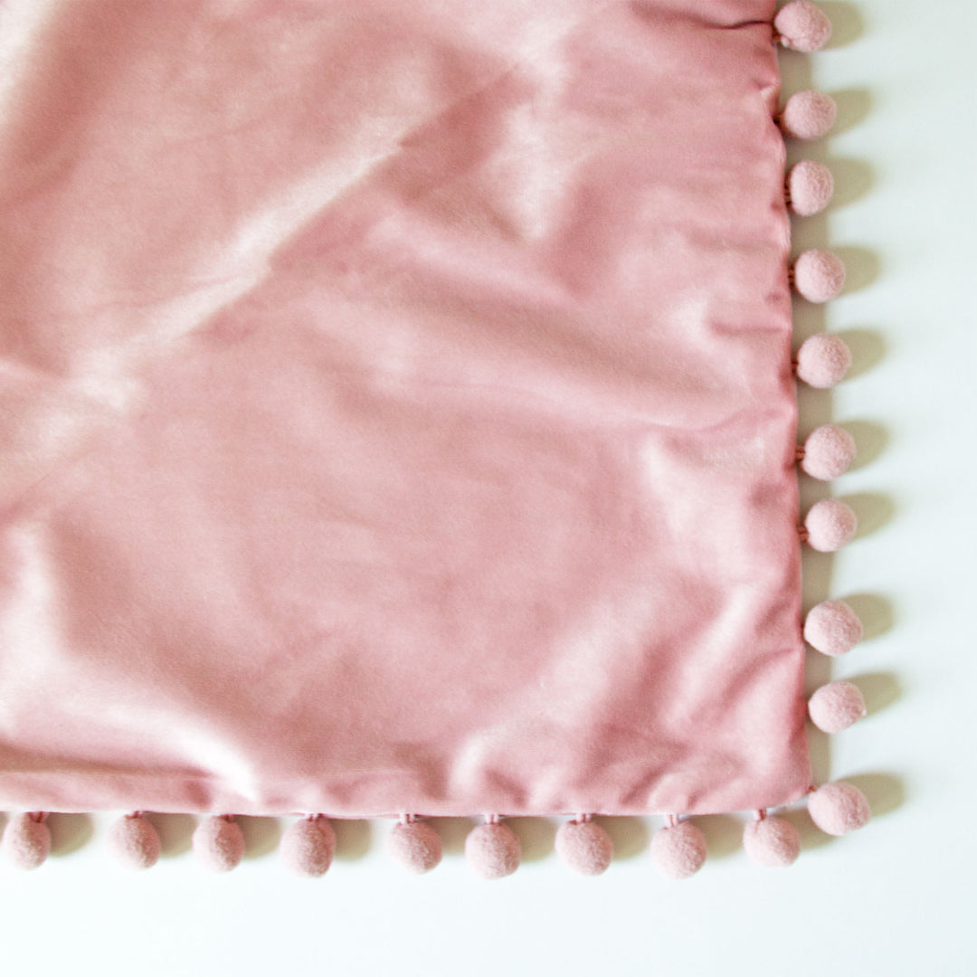 Velvet Pom Pom Pillow Cover - Pink