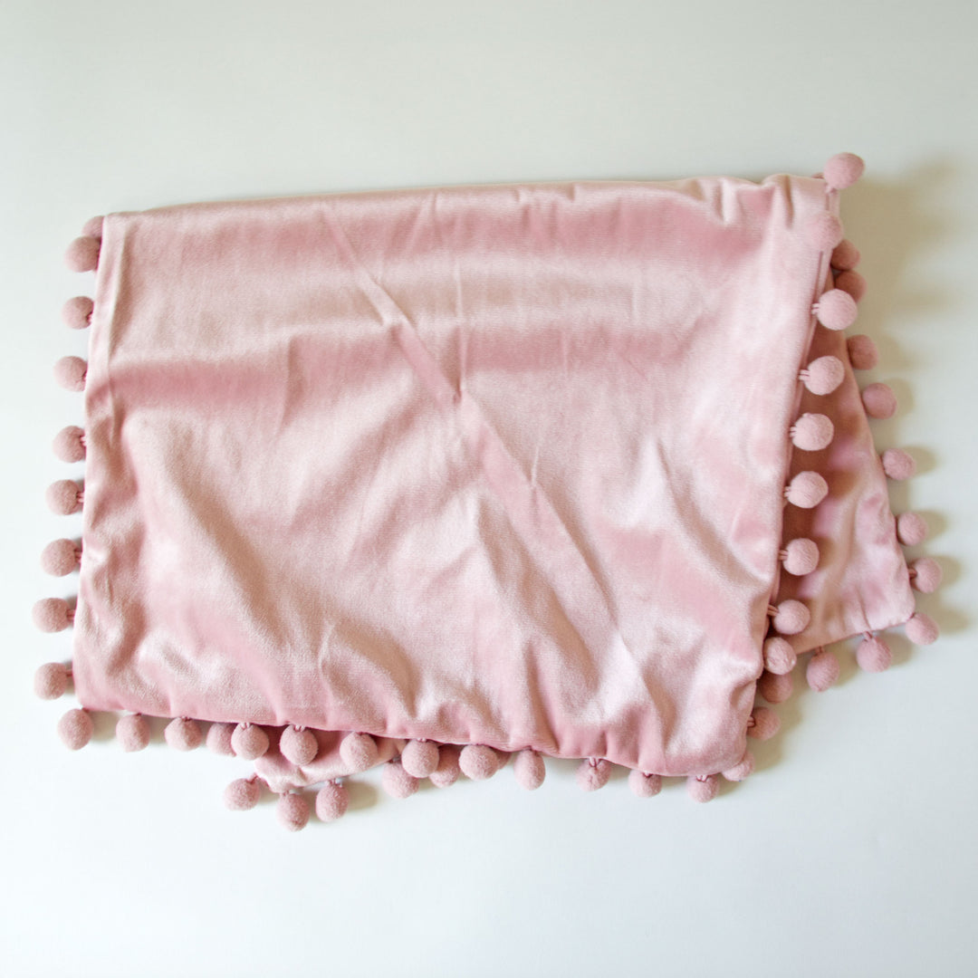 Velvet Pom Pom Pillow Cover - Pink