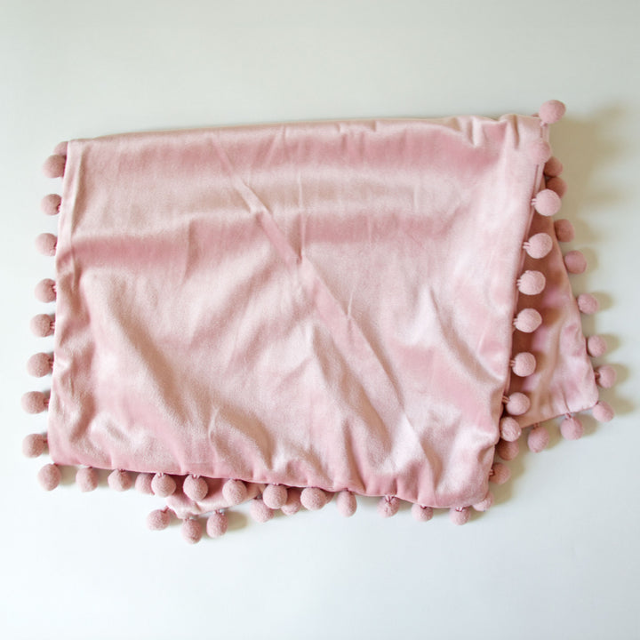 Velvet Pom Pom Pillow Cover - Pink