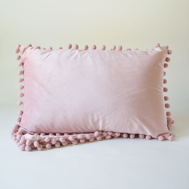 Velvet Pom Pom Pillow Cover - Pink