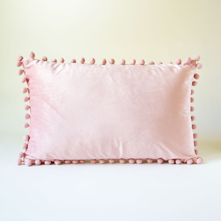 Velvet Pom Pom Pillow Cover - Pink