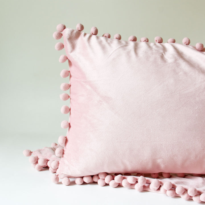 Velvet Pom Pom Pillow Cover - Pink