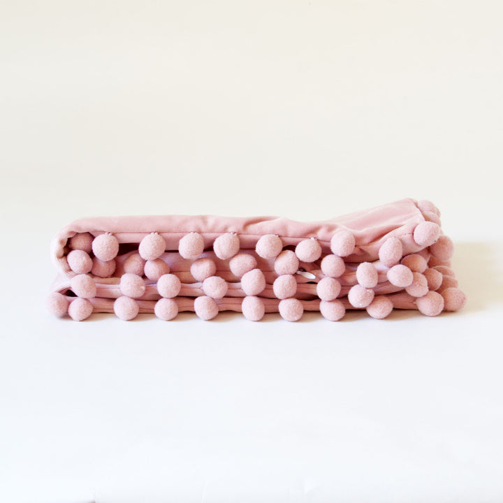 Velvet Pom Pom Pillow Cover - Pink