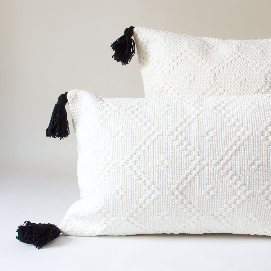 Woven Diamond Tassel Pillow Cover