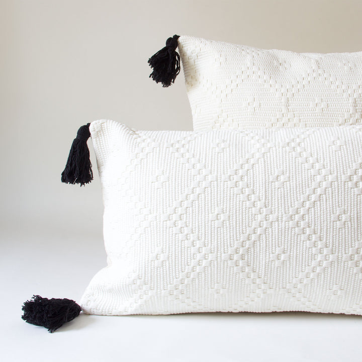 Woven Diamond Tassel Pillow Cover