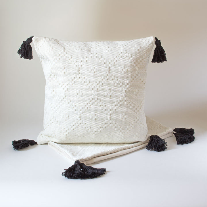 Woven Diamond Tassel Pillow Cover