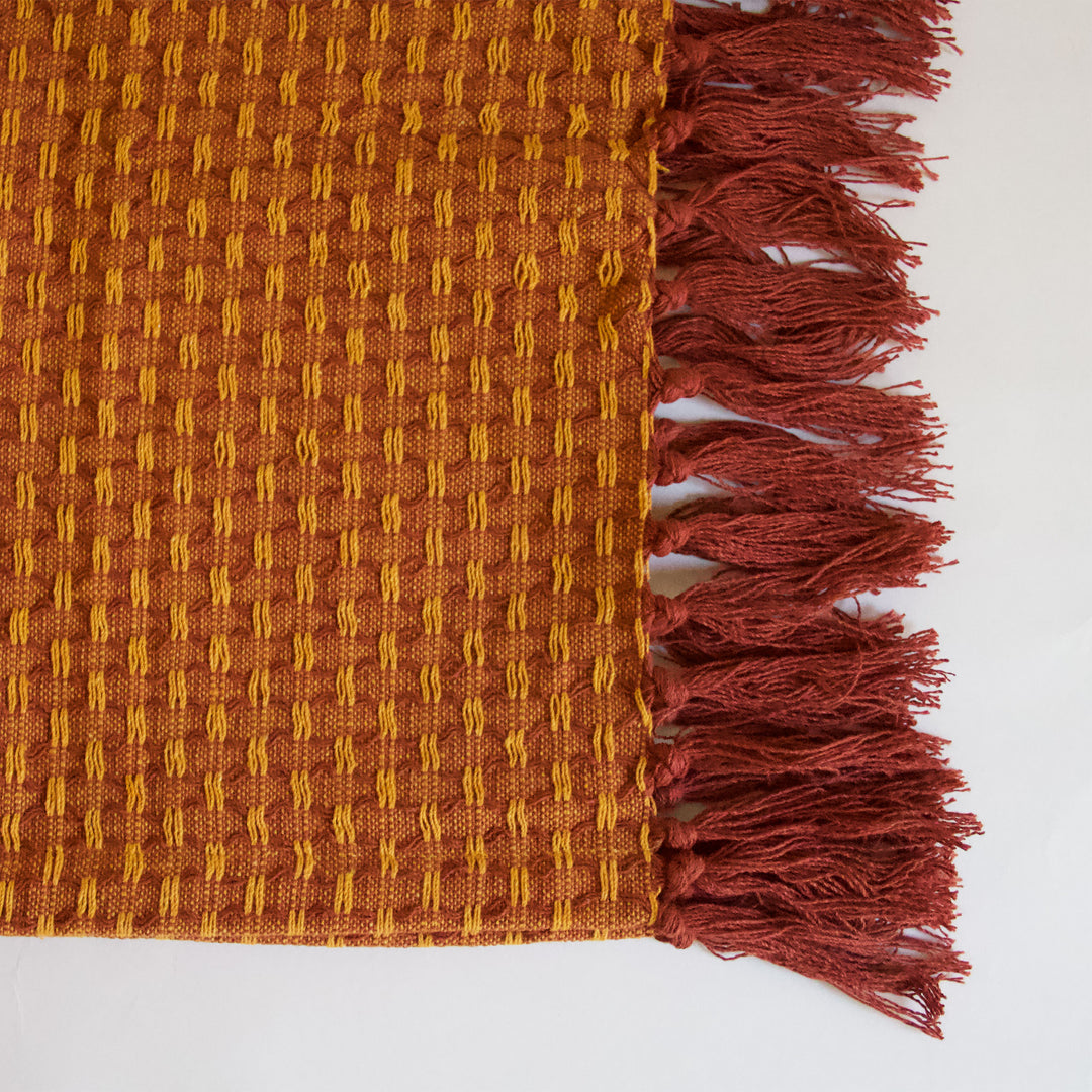 Woven Fringe Table Runner - Brick Red & Orange