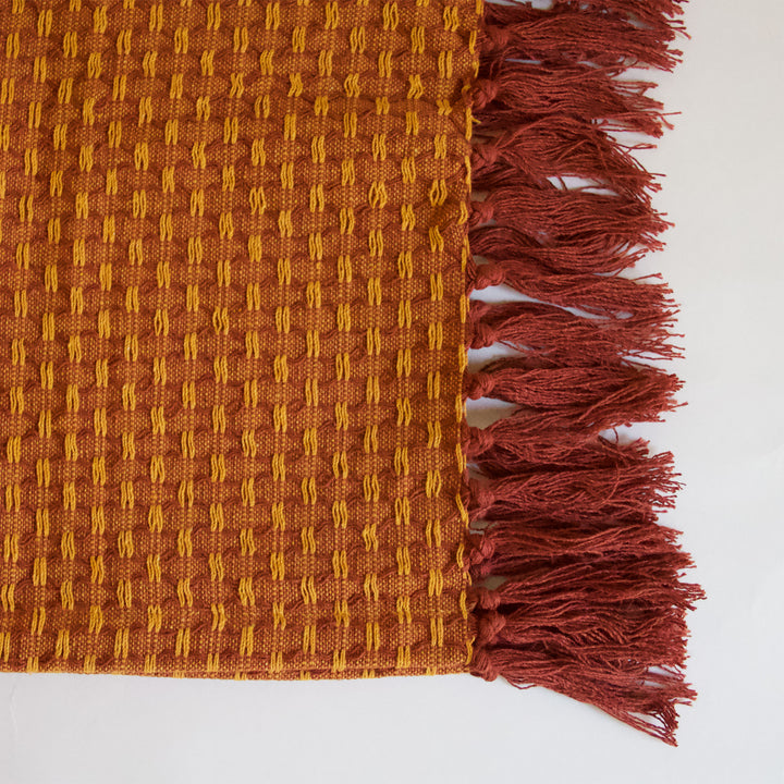 Woven Fringe Table Runner - Brick Red & Orange