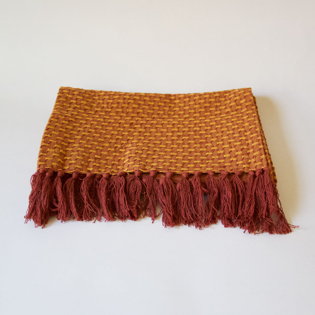 Woven Fringe Table Runner - Brick Red & Orange