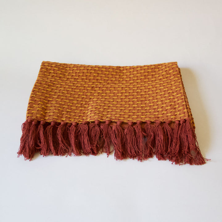 Woven Fringe Table Runner - Brick Red & Orange
