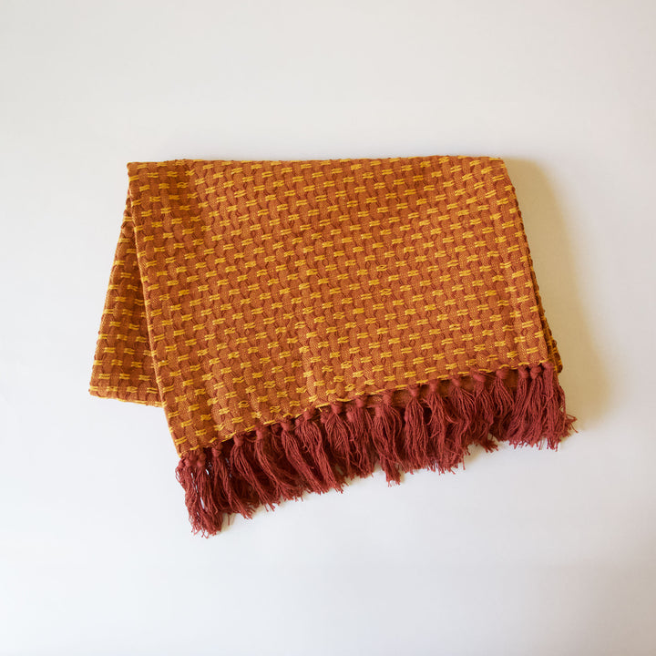 Woven Fringe Table Runner - Brick Red & Orange