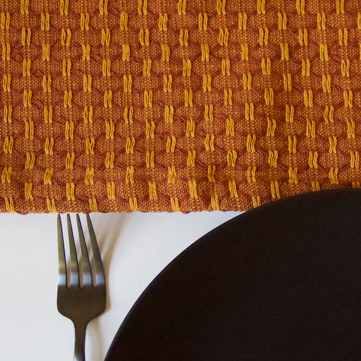 Woven Fringe Table Runner - Brick Red & Orange
