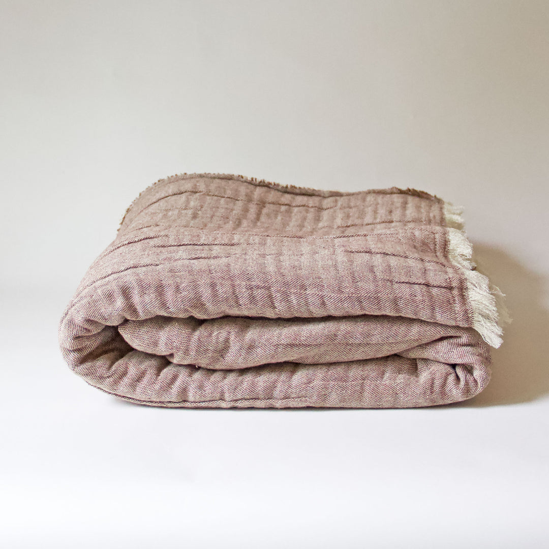 Woven Fringed Soft Cotton Reversible Throw - Taupe