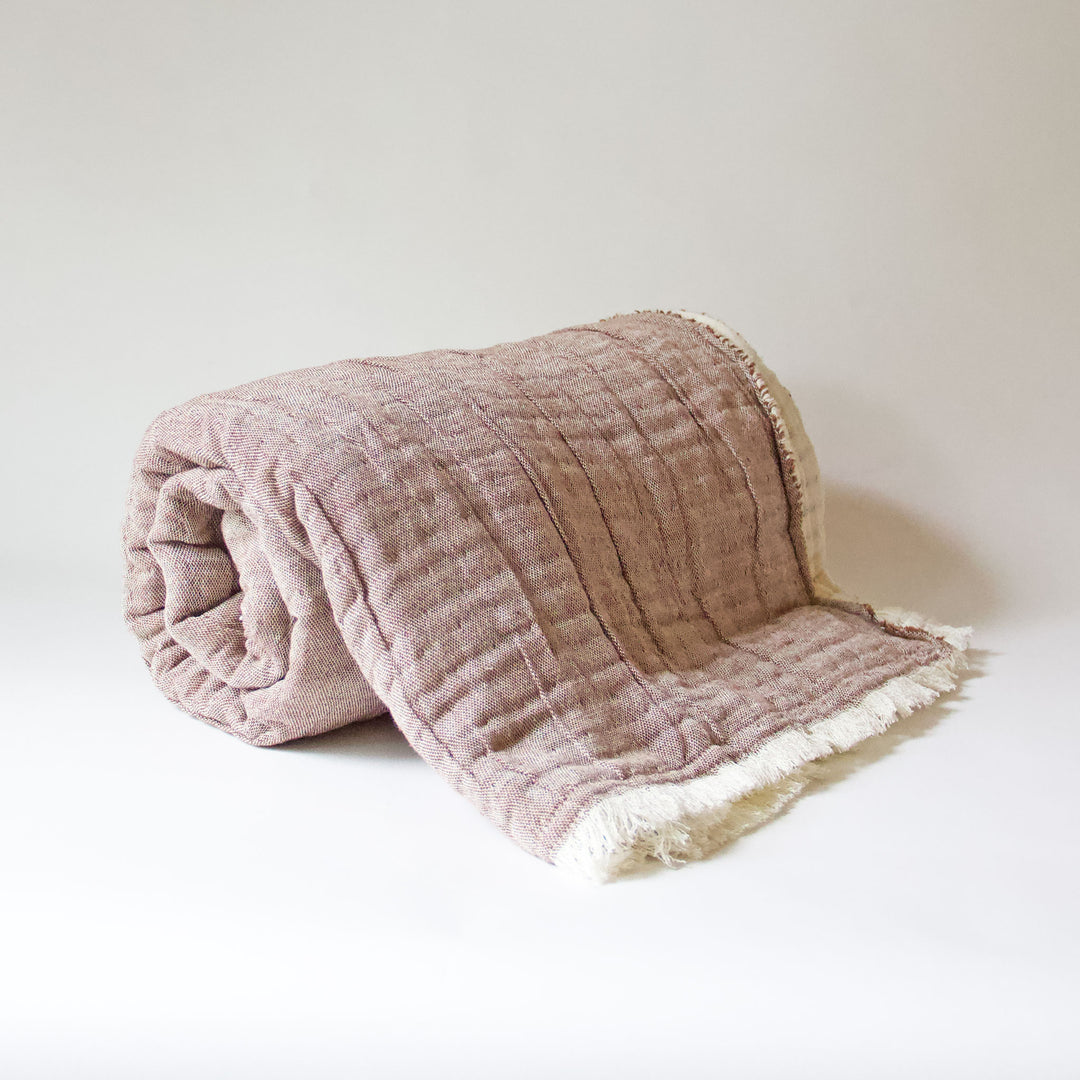 Woven Fringed Soft Cotton Reversible Throw - Taupe