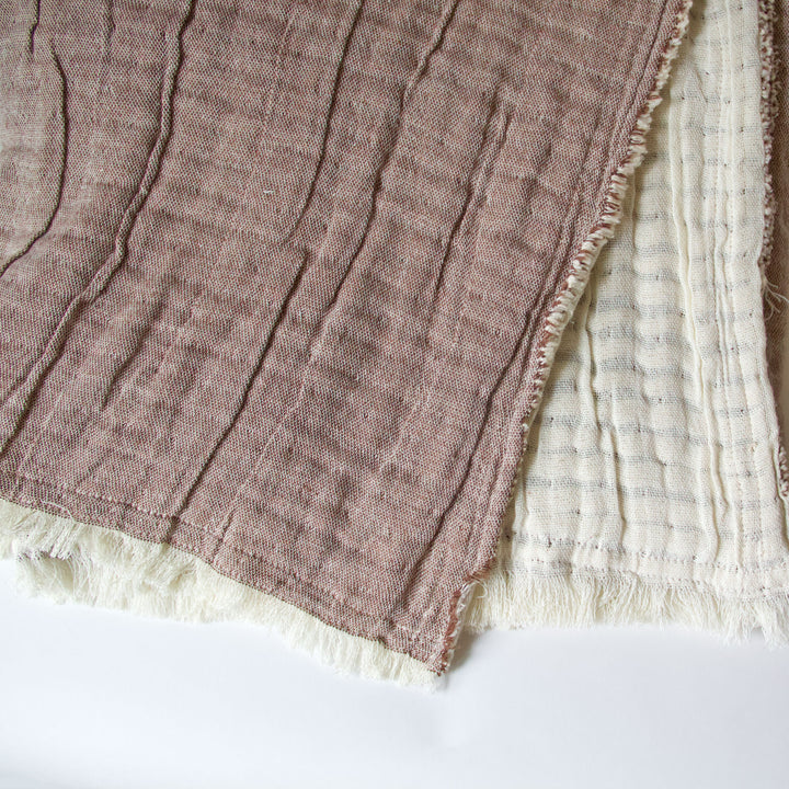 Woven Fringed Soft Cotton Reversible Throw - Taupe