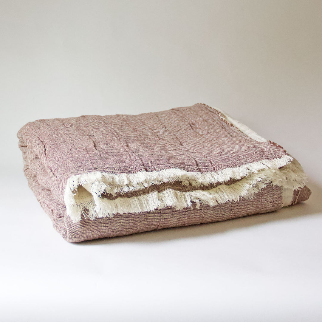 Woven Fringed Soft Cotton Reversible Throw - Taupe