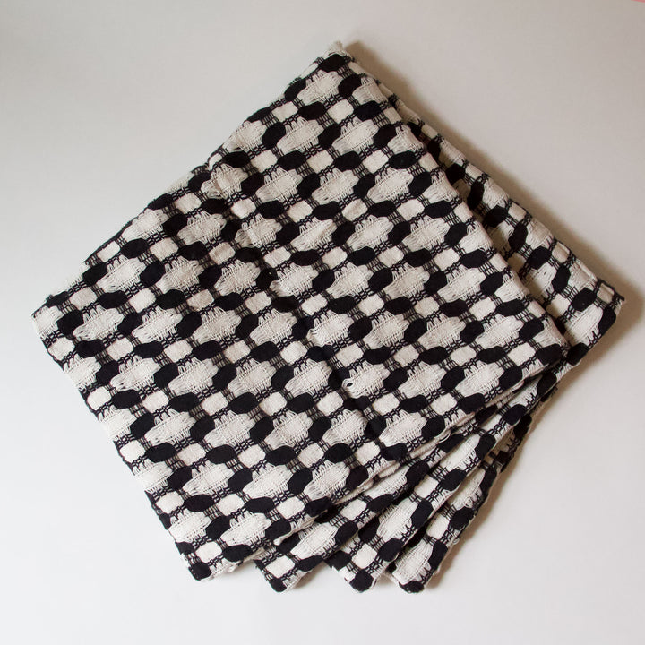 Woven Honeycomb Cotton Pillow Cover - Black & White