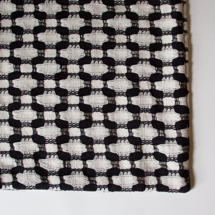 Woven Honeycomb Cotton Pillow Cover - Black & White