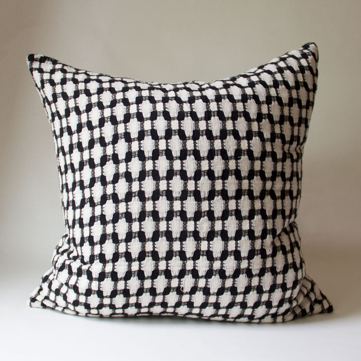 Woven Honeycomb Cotton Pillow Cover - Black & White