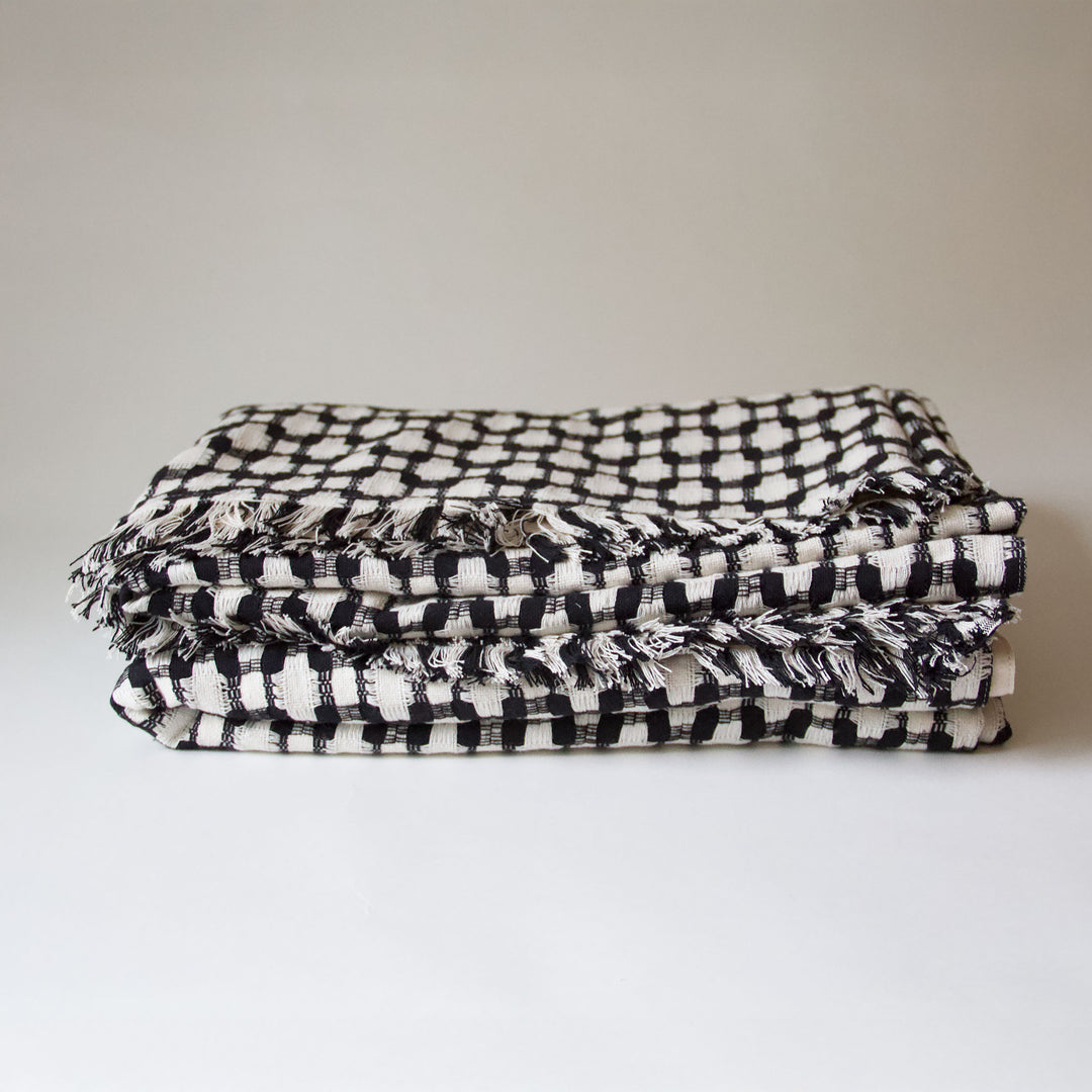 Woven Honeycomb Cotton Throw - Black & White
