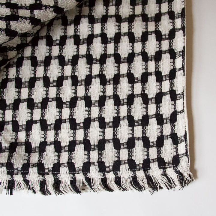 Woven Honeycomb Cotton Throw - Black & White