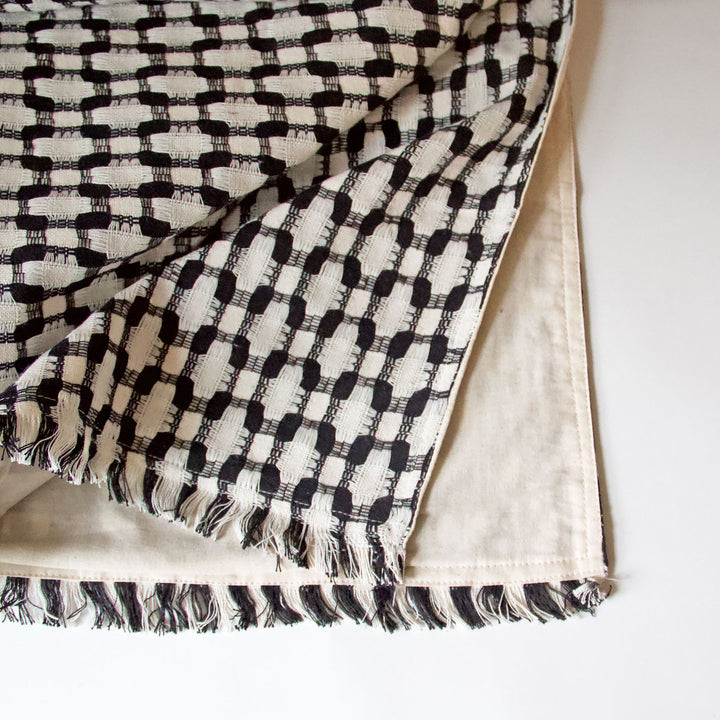 Woven Honeycomb Cotton Throw - Black & White