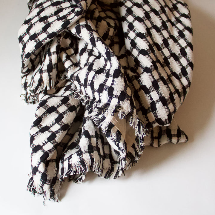 Woven Honeycomb Cotton Throw - Black & White