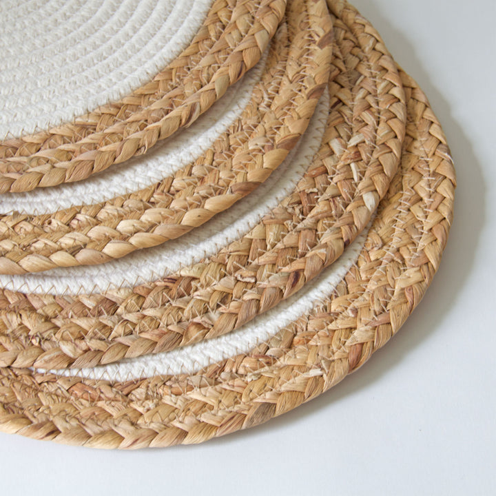 Woven Rattan Round Placemats - White, Set of 4