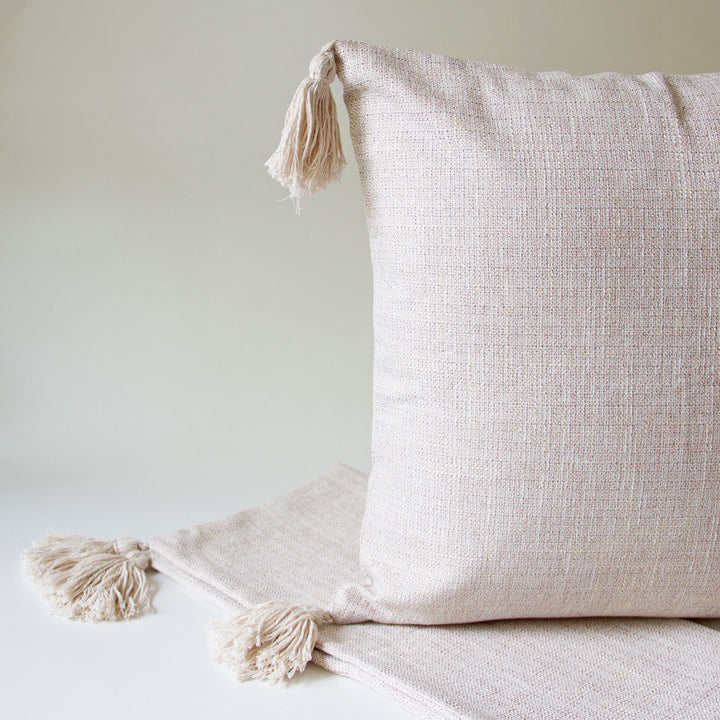 Woven Tassel Pillow Cover - Ivory