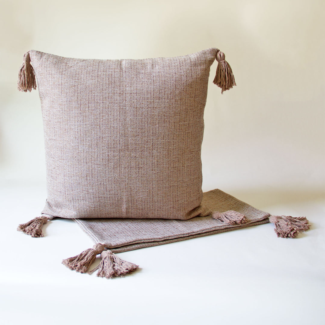 Woven Tassel Pillow Cover - Taupe