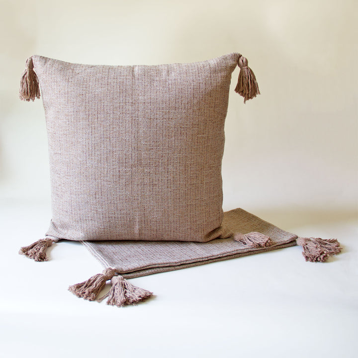 Woven Tassel Pillow Cover - Taupe
