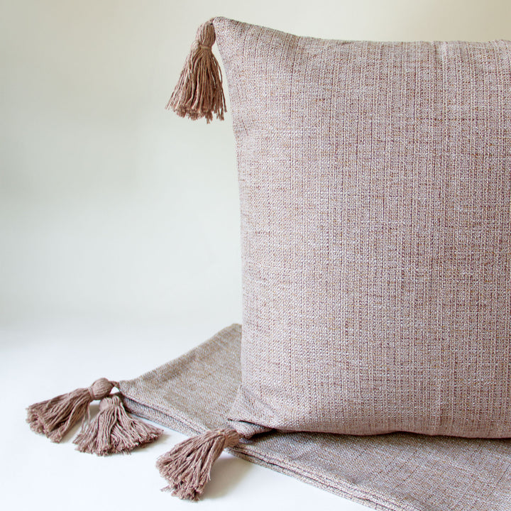 Woven Tassel Pillow Cover - Taupe